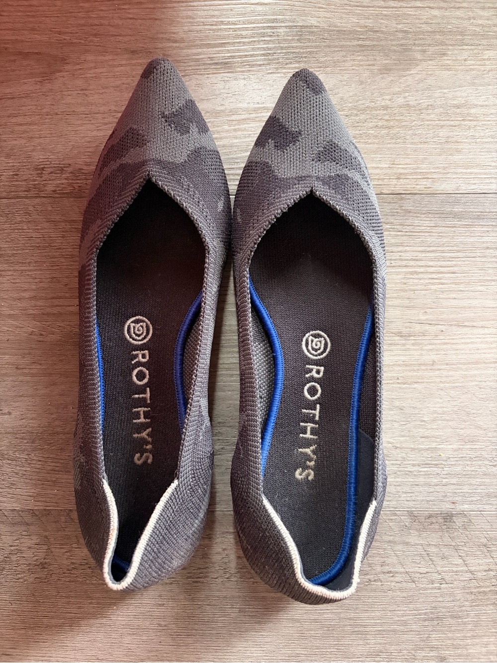 Rothy's black, grey Pointed Knit Ballet Flats with Camouflage Pattern size 9